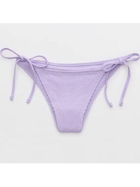 Aerie Shimmery Crinkle Cheekiest Tie Bikini Bottom Lavender Purple Side Ties NWT
